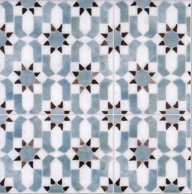 Set of geometric patterned tiles in various colors on a white background