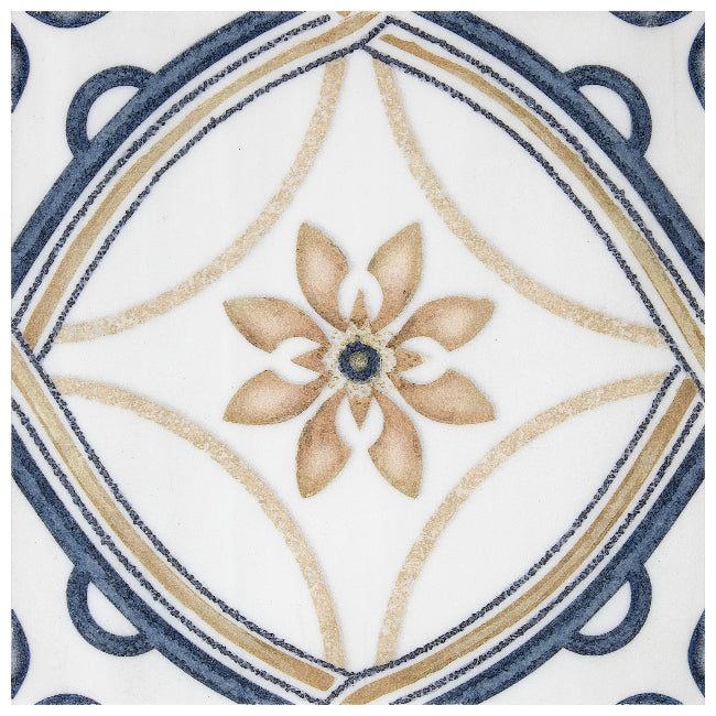 Soren in Blue Brass Marble Tile 6" x 6"