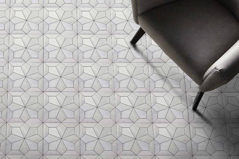 Star Honed Marble Mosaic Tile in Bardiglio