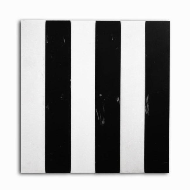 Strata Striped Marble Mosaic in Black & Thassos