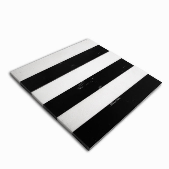 Strata Striped Marble Mosaic in Black & Thassos