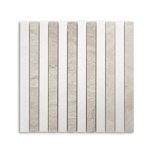 Strata Striped Marble Mosaic in Crema Rivetta & Thassos 1" x 12"