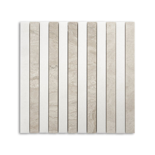 Strata Striped Marble Mosaic in Crema Rivetta & Thassos 1" x 12"