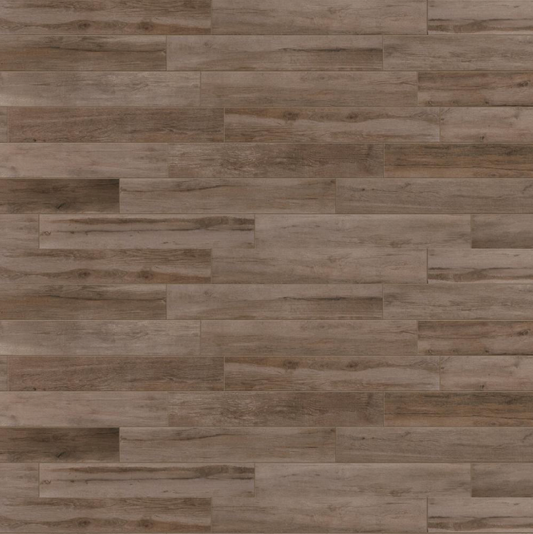 Wood look porcelain tile in brown