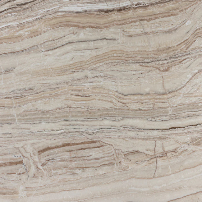 Close-up of beige and brown marble-like travertine slab