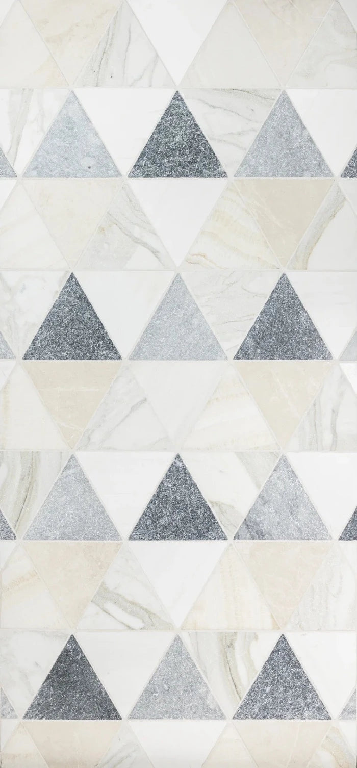 Triangular Ribbed Marble Artistic Tile Tumbled Triangle White Sand Marble Tile – Marble and Tile USA