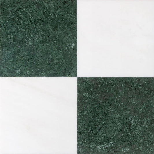 Checkerboard Verdant Green & Asian Statuary Polished Marble Tile