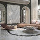 Modern living room with marble floors,  furniture, and decor.