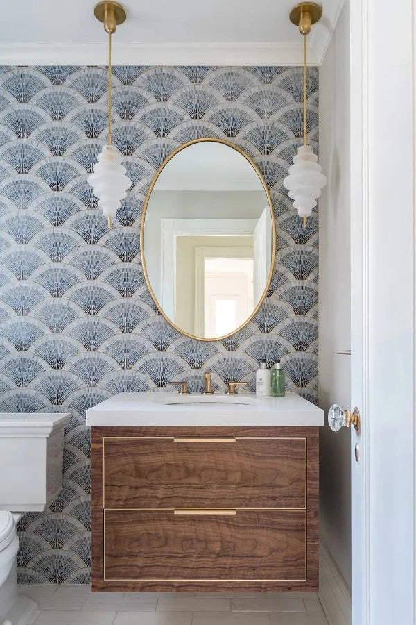 Artistic Tile Fan Club Blue Ombre With Brass Mosaic