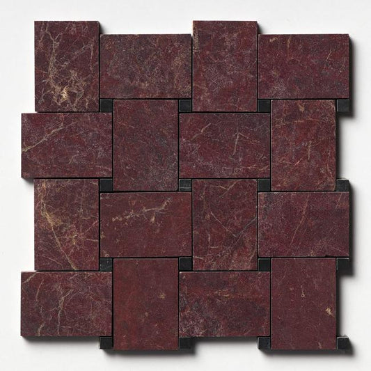 Terra Rosa & Black Pinwheel Honed Marble Mosaic