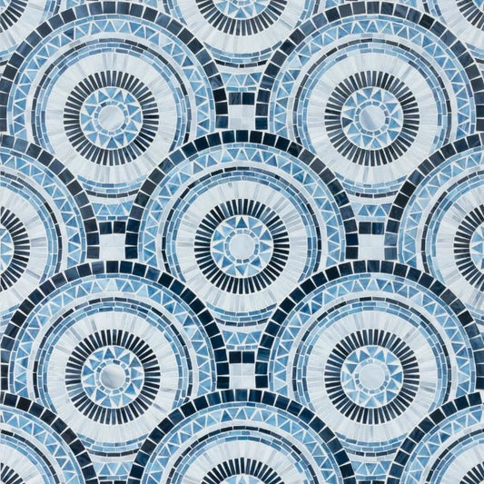 Artistic Tile Blue Note Circles Trumpet Turquoise Mosaic