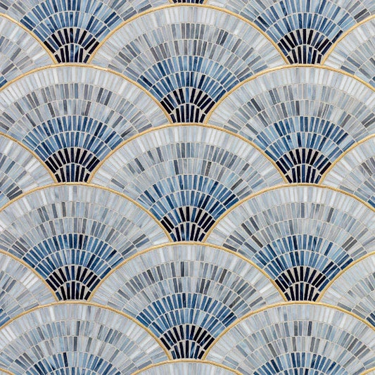 Artistic Tile Fan Club Blue Ombre With Brass Mosaic