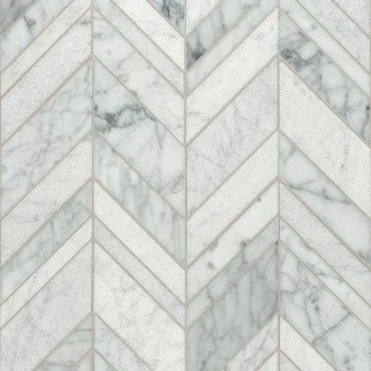 Artistic Tile Chevron Textura Bianco Carrara Marble Mosaic