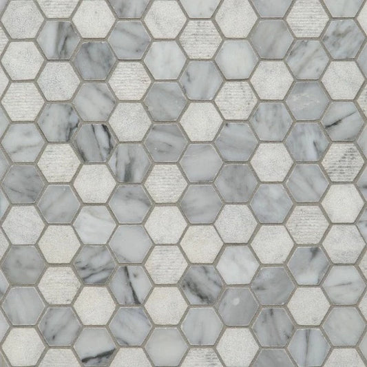 Artistic Tile Hexagon Textura Bianco Carrara Marble Mosaic