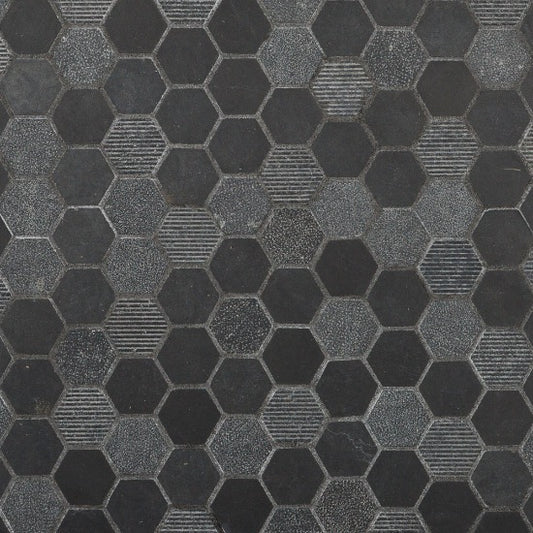 Artistic Tile Hexagon Textura Nero Italia Limestone Mosaic