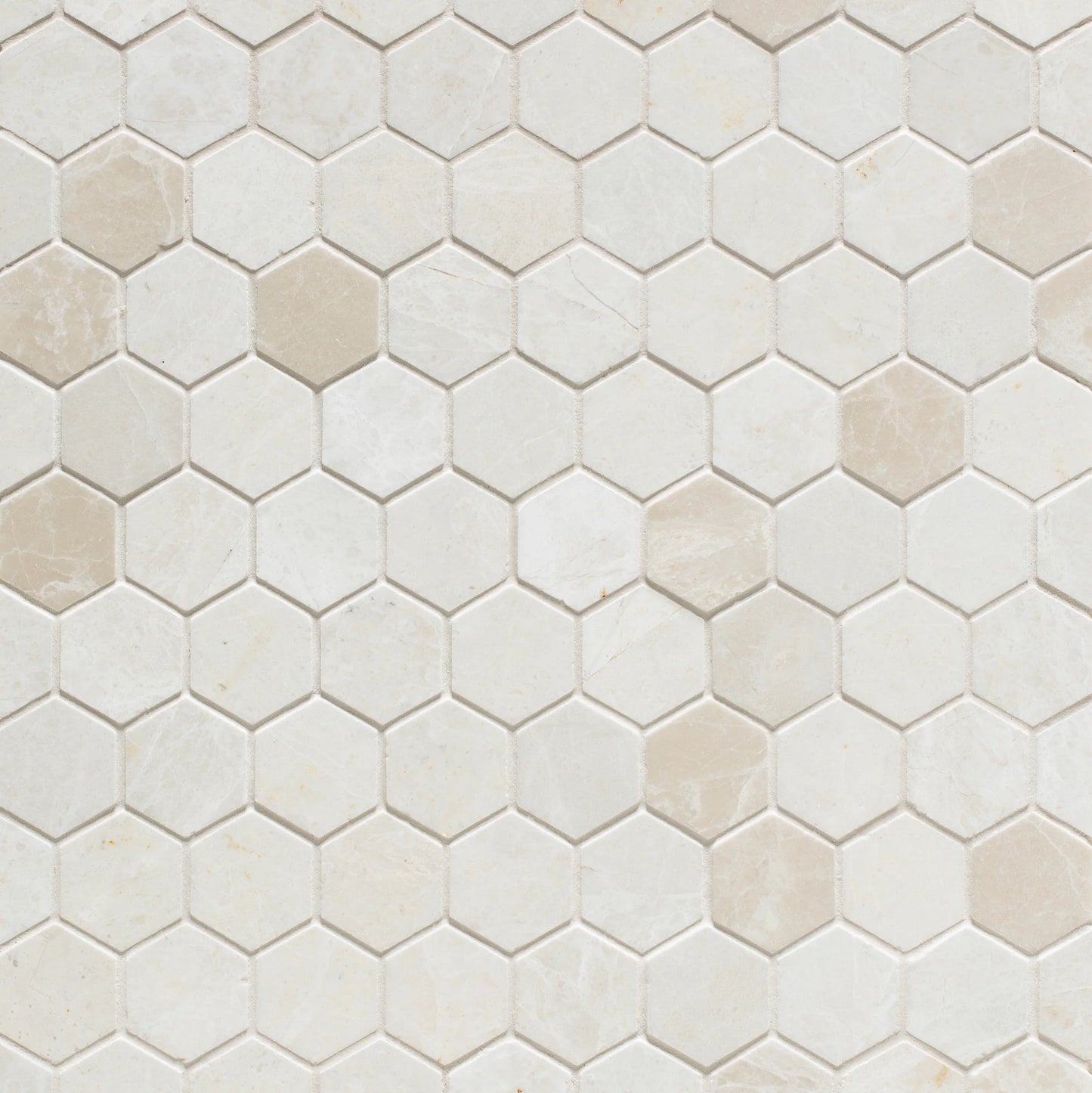 Artistic Tile Hexagon White Sand Marble Mosaic Polished
