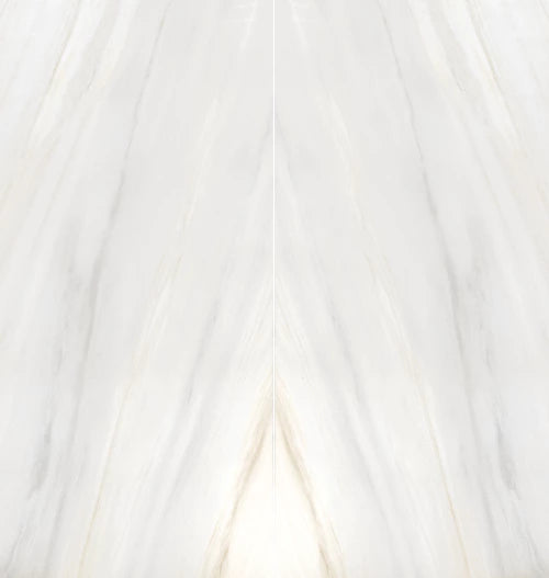 Bookmatched Bianco Dolomiti porcelain slab with marble-look veining available in Los Angeles Slab Yard